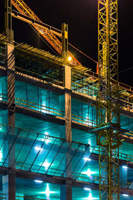 A construction site at night.